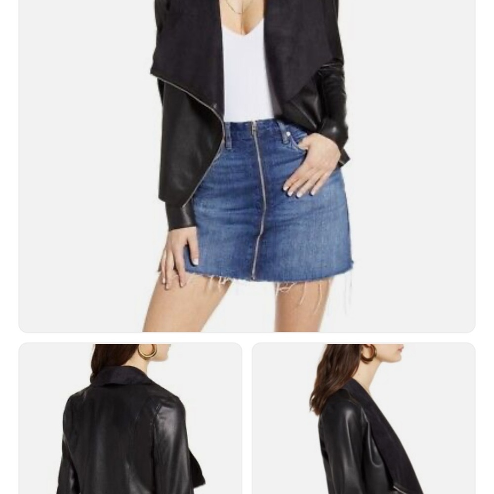 NEW BLANKNYC Onto the Next Faux Leather Drape Front Jacket - Black